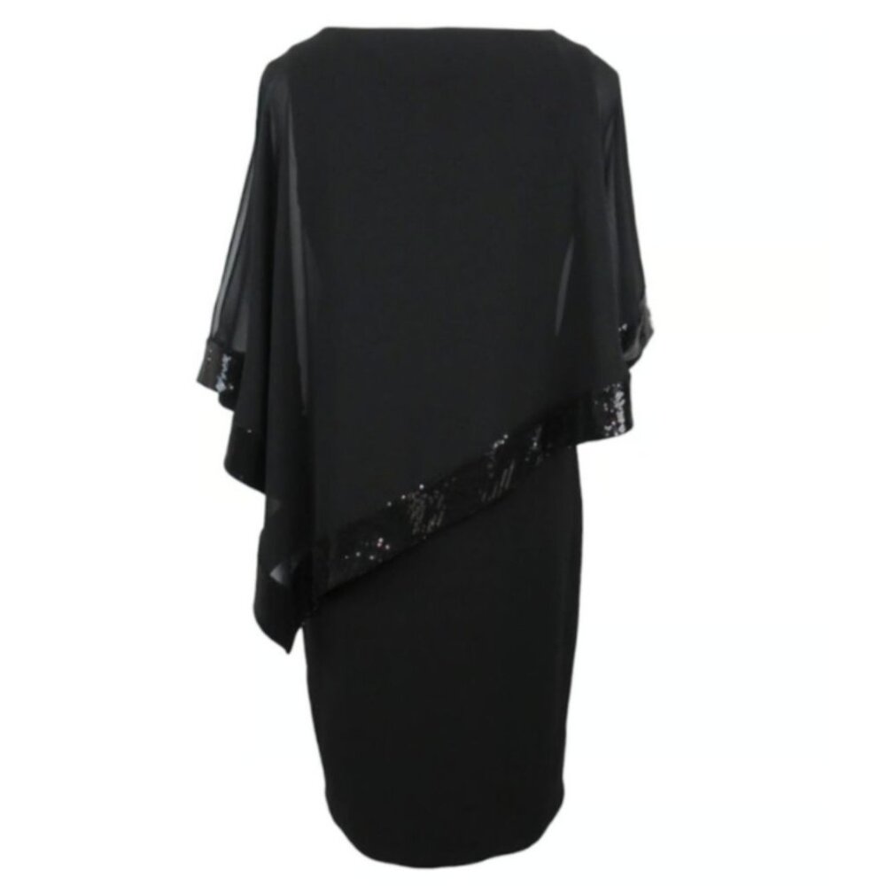 Size 12 Black Cold Shoulder Embellished Capelet Dress Evening Wedding Event - Picture 6 of 6